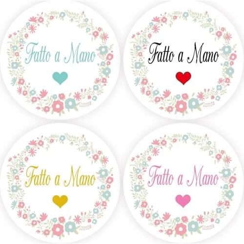 DouxArt 100 Pieces Stickers Fatto a Maon with Heart, 4cm Garland Wedding Decoration Baptism Communion Invite Box Seals Labels