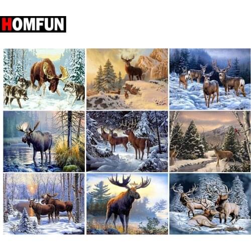 HOMFUN Full Diamond Embroidery "Animal deer scenery" Diamond Painting Cross Stitch Patterns Rhinestone Unfinished Home Decor