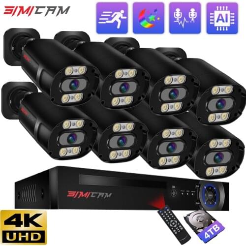 4K 8MP Security Camera Humanoid detection Color Video POE Video Surveillance Set 8CH Nvr Kit Cctv Recording Outdoor Ip Camera