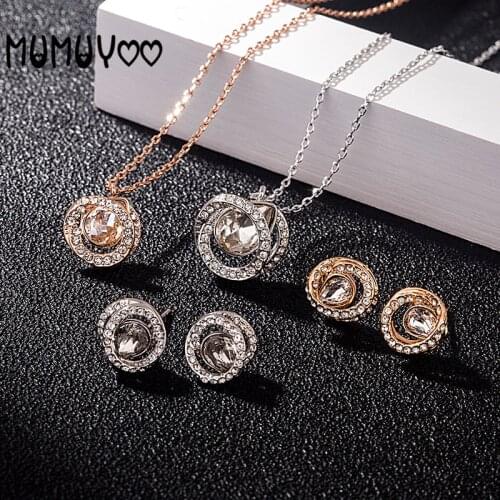High quality fashion simple double ring water drop pay female pendant necklace crystal water drop stud earrings necklace set
