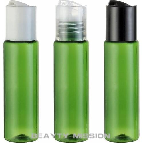 BEAUTY MISSION 30ml x 48 green disc top cap bottle containers,1oz green small cream lotion PET bottles,30cc oil plastic vial