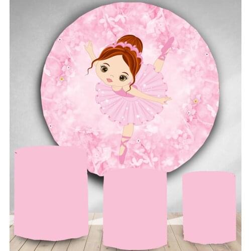 Circle backdrop round Pink Ballerina Dancer kids baby shower birthday party decor flower photo background table cover YY-87