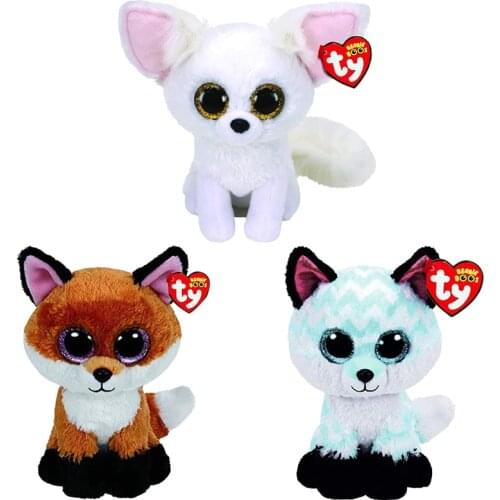 New 6" 15cm Ty Big Eyes Stuffed Peas Plush Animal Soft Blue fox Doll Fox Series Collection Boys Girls Birthday Christmas Gifts