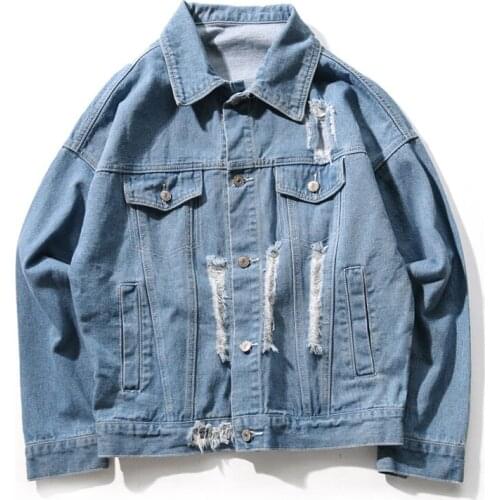Spring Autumn New Streetwear Hip Hop Hole Ripped Jackets Casual Mens Blue Denim Jacket Quality Cowboy Mens Jean Coat 4XL 5XL