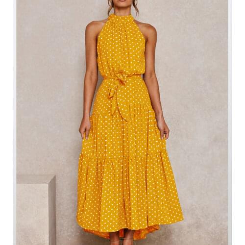 Summer Long Dress Polka Dot Casual Dresses Black Sexy Halter Strapless New 2021 Yellow Sundress Vacation Clothes For Women