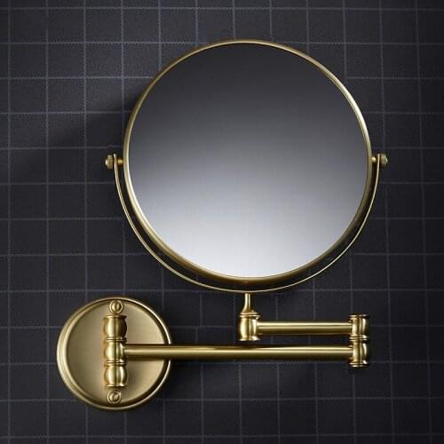 Brushed Gold Soild Brass Bath Mirror 8 Inches Makeup Magnifying Mirror Folding Retractable Double Faced Bathroom Hardware Black