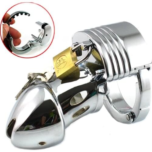 Male Chastity Holder Cage Device Adjustable Metal Cock Lock Ring Penis Cage Belt Sex Toy for Men