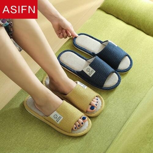 ASIFN Flax Cotton Home Womens Slippers Men Winter Home Mules Non-Slip Soft Sole House Indoor Lovers Couples Shoes Fur Slides
