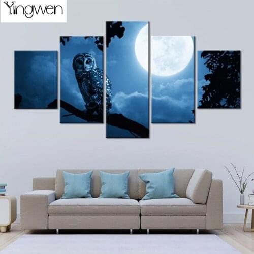 5 Panels Animal Owl Moon Full Diamond Embroidery Mosaic DIY Diamond Painting Multi-Pictures Rhinestones Cross Stitch Home Decor