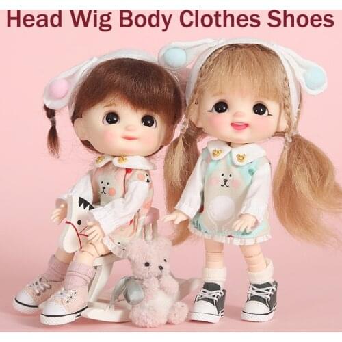 New Cute ob11 doll whole doll 1/8 BJD doll head with wig,body,eyes,shoes,doll clothes,socks doll accessories 1/12 bjd