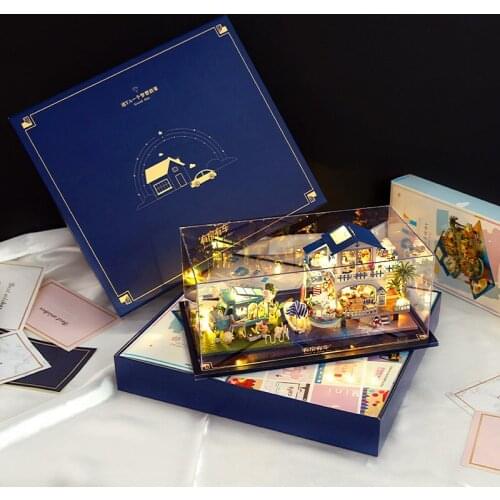 New DIY Villa Flower Cart Model Wooden Dollhouse Miniature Furniture With LED Doll Houses Assemble Toys Children Birthday Gift