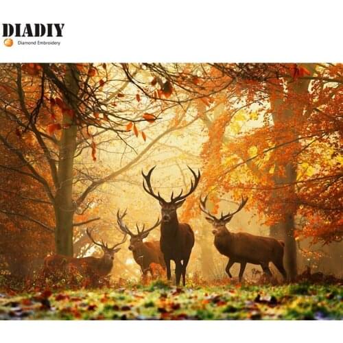 New Full Round Diamond Painting Cross Stitch Diamond Embroidery 5D Diy Diamond Mosaic Picture Rhinestones Gift Autumn deer