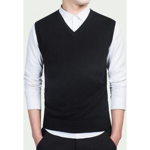 Autumn 2021 Men Sweaters Winter Solid Color Sleeveless V Neck Knitted Sweater Business Men Sweater Vest