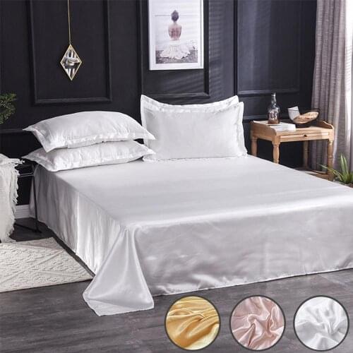 40Luxury Satin Flat Sheet Bed Adult Solid Mattress Protector Silky Queen King Double Bed Sheets Black Silk Bedsheet Set
