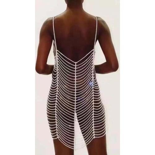 Luxury shiny Rhinestone one-piece dress womens party sexy top fashion summer bikini wild figure chain wholesale suspender dress