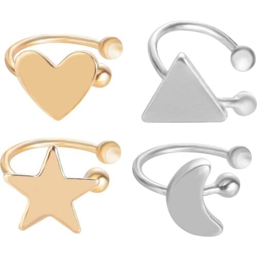Heart Star Moon Triangle Shaped Clip Earrings Without piercing Golden Silver Plated Ear Cuff Fashion Wrap Earrings for Women