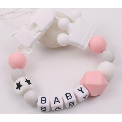 Personalized Name Silicone Baby Pacifier Clips Chain Teething Silicone Beads Dummy Chain Holder For Nipple