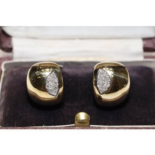 Old Original Vintage 14k Gold Natural Diamond Decorated Pretty Vintage Earring