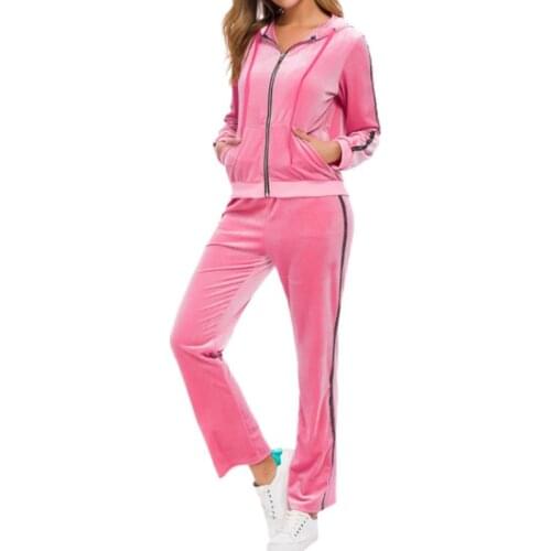 Long-sleeved sweater suit womens autumn and winter new warm gold velvet zipper two-piece sports trousers running wear track and