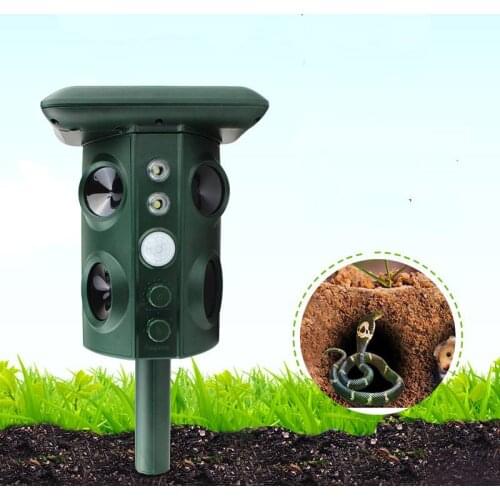 Ultrasonic Snake Repeller Solar Foxes Skunks Rodent Dogs Cat Animal Repellent Vibration Adjustable Garden Supplies Pest Control