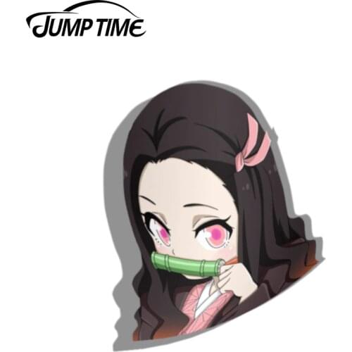 Jump Time 13cm x 9.9cm For Nezuko Pout Demon Slayer Decal Vinyl Stickers Car Styling Waterproof Decal Motor Car Accessories