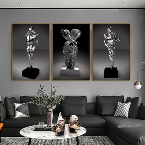 High Quality Wall Decor Metal Figure Statue Abstract Murals Posters and Prints Living Room Canvas Art Decorative Paintings