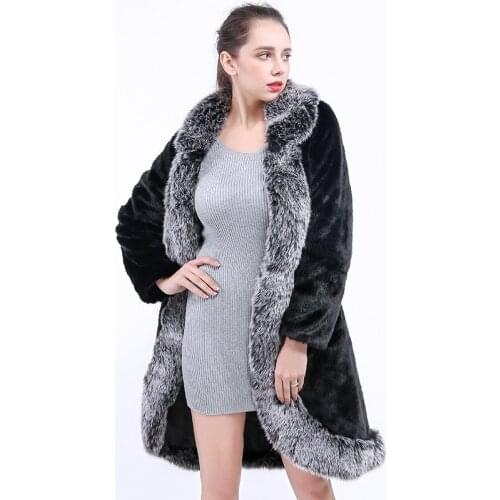 Savabien Women Fur Collar Black Long Faux Fur Coat Parka Vintage Long Sleeve Plus Size Fluffy Jacket Streetwear Ladies Fur Coats