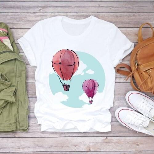 Women Watercolor Cartoon Hot Balloon Love Fashion Ladies Print Lady T-shirts Top Womens Stylish T Shirt Sweet Tee T-Shirt