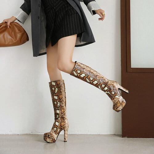 2021 Thin High Heel Knee High Boots Fashion Round Toe Autumn Winter Women Shoes PU Leather Slip on Long Boots Size 34-48