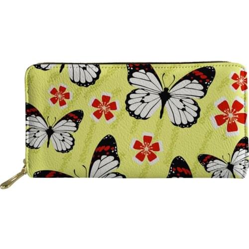 HYCOOL Women Fashion Wallet Flower Butterfly Pattern Yellow Long PU Leather Purse Coin Credit Card Bag Girls Clutch Card Holder