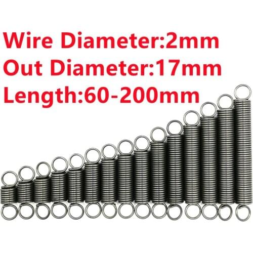 2PCS,Custom Small Coil Spring Steel Tension Spring Steel Extension Spring,2mm Wire Diameter*17mm Out Diameter*(60-200)mm Length