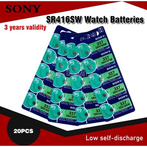 20pcs Sony Original Watch battery 337 SR416SW Silver Oxide 1.55V button cell battery for Watch Electric toy LED Headphone