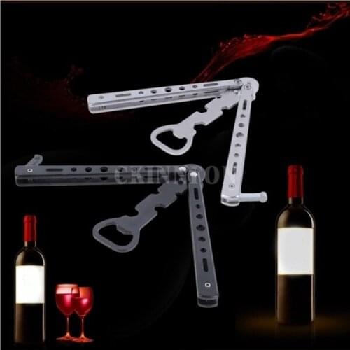 200Pcs/Lot Bottle Opener Butterfly Knife Style Trainer Tool Metal Beer Black Bar Supplies