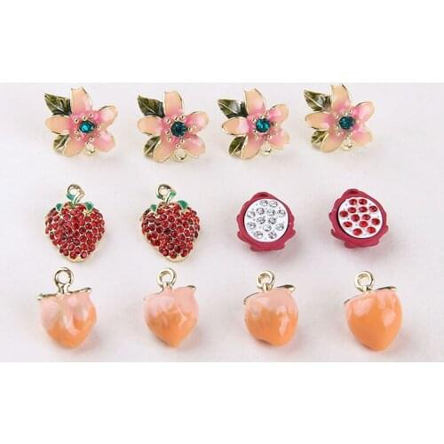 4pcs New Fruit strawberry earring female lovely girl earring for women peach dragon fruit flower earrings DIY bracelet material
