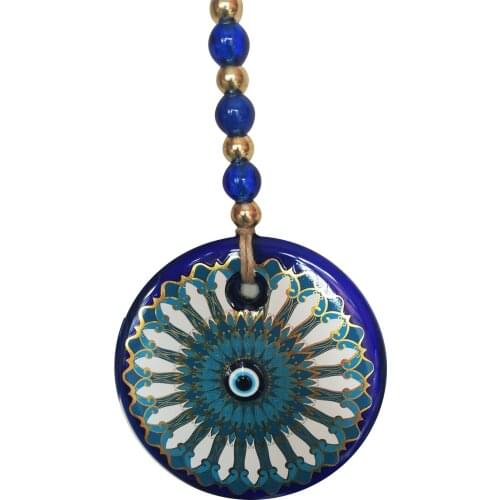 Big Size-14 cm Diameter- Colored Patterned Glass Blue Evil Eye Wall Hanging Ornament – Turkish Nazar Bead - Ho