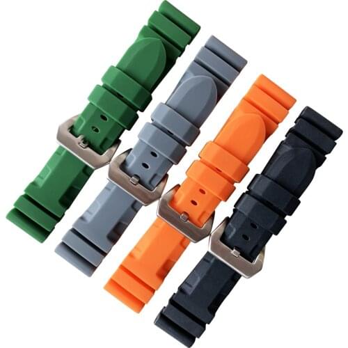 HQ 24mm Silicone Rubber Watch Band for PAM Radiomir Stainless Steel Buckle Waterproof Watchband Wrist Strap