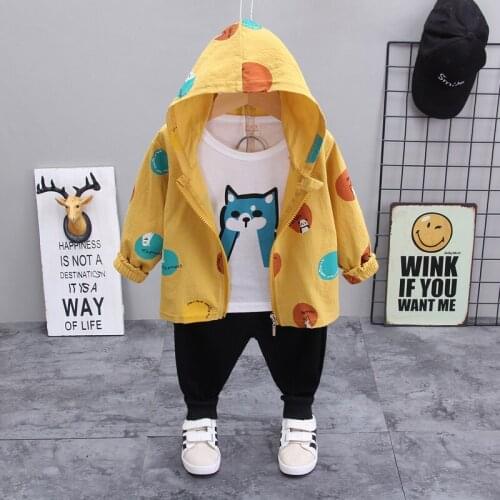 Kid Baby Boy Clothing Sets Cartoon Coat 3PCS Fashion Toddler Girls Baby Suit for Boys Coat + T Shirt + Pants for 1-4 Years Kids