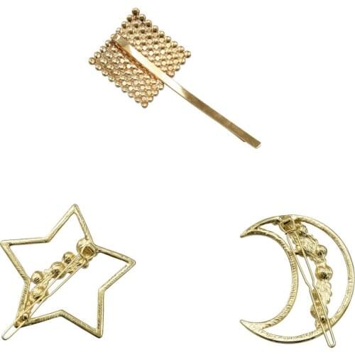 Korean Fashion Simulated Pearls Hairpin Moon Star Square Shaped Girls Hair Clips Hairgrips Hair Accessories Headpiece Jewelry