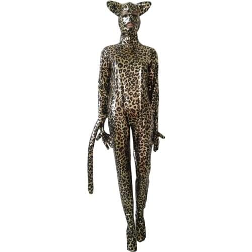 Halloween cosplay costume animal leopard Shiny Metallic tights jumpsuit full Bodysuit Zentai Suits Fancy open mouth eyes