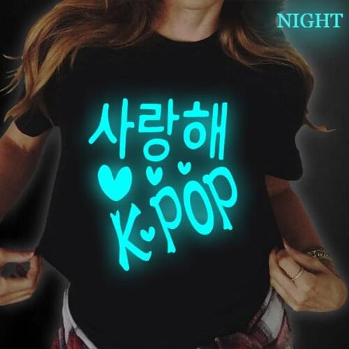 Kpop Luminous Letters Shirts Short Sleeve Tees Funny T Shirt Women Cute Letter Tshirt Female Harajuku Tops Ropa De Mujer 2021