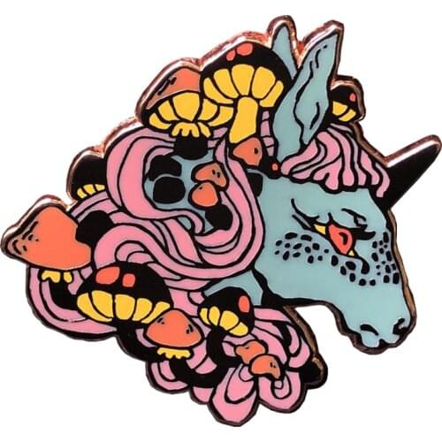 Colorful Horse Enamel Pin Mushrooms Head Badge I love animals Brooch life artwork jewelry