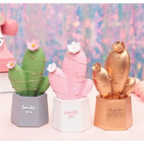 Creative Cactus Ornaments Nordic Style Hipster With Lamp Star Lamp Resin Crafts Decorations For Gift