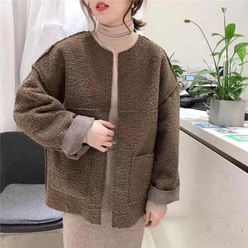 Winter Short Suede Leather Jacket Women Large Size Female Faux Fur Suede Jacket Woman Brown Gray Cardigan Warm Winter Coat