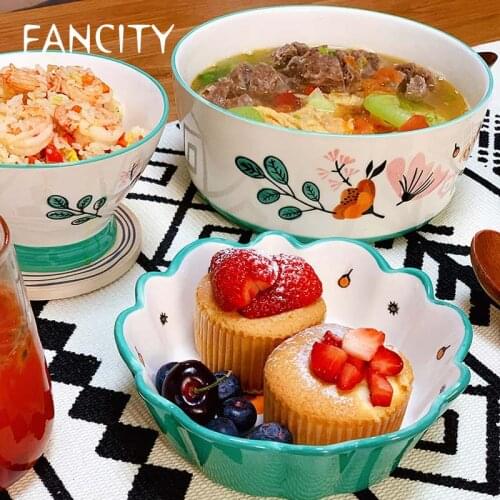 FANCITY Bowl cute girl heart ceramic ins single bowl hand-painted breakfast bowl one person underglaze