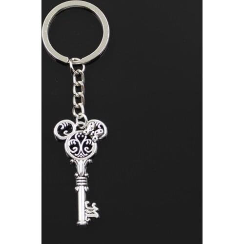 Fashion 30mm Key Ring Metal Key Chain Keychain Jewelry Antique Silver Color Plated Vintage Mouse Key 46x22mm Pendant