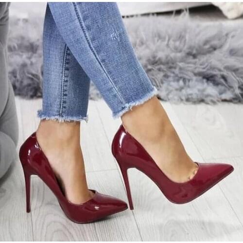 Moraima Snc Wine Red Leather High Heel Shoes Sexy Pointed Toe Slip on Stiletto Heels Thin Heels Party Dress Shoe