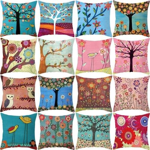 Cushion cover 45*45 Cartoon Flower Tree Printed sofa cushions office Pillow cases Polyester home decor pillow covers