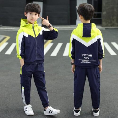 2021 New Spring Summer Childrens Clothes Suit Boys Coat + Pants 2pcs/Set Teenage Top Sport Costume For Kids Streetwear