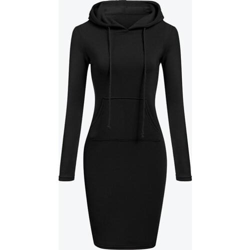 New Fashion Womens Sweatshirt Dresses Female Pullovers Hooded Casual Dress Printed Solid Color Long Sleeve Vestidos De Fiesta