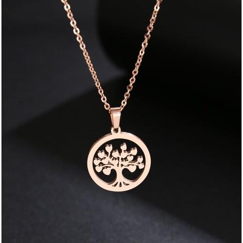 CACANA Stainless Steel Necklace For Women Man Heart Tree Pendant Rose Gold Choker Necklace Gold Color Engagement Jewelry